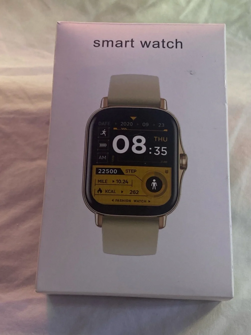 Smart Watch with Beige Strap - Fitness Tracker